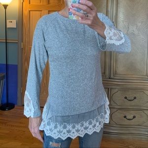 2/$10 NWT Military Hippie Gray knit Lace Top S